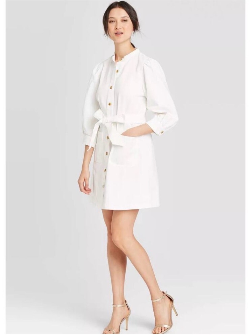 Who What Wear White Button-Front Long Sleeve Shirt Dress